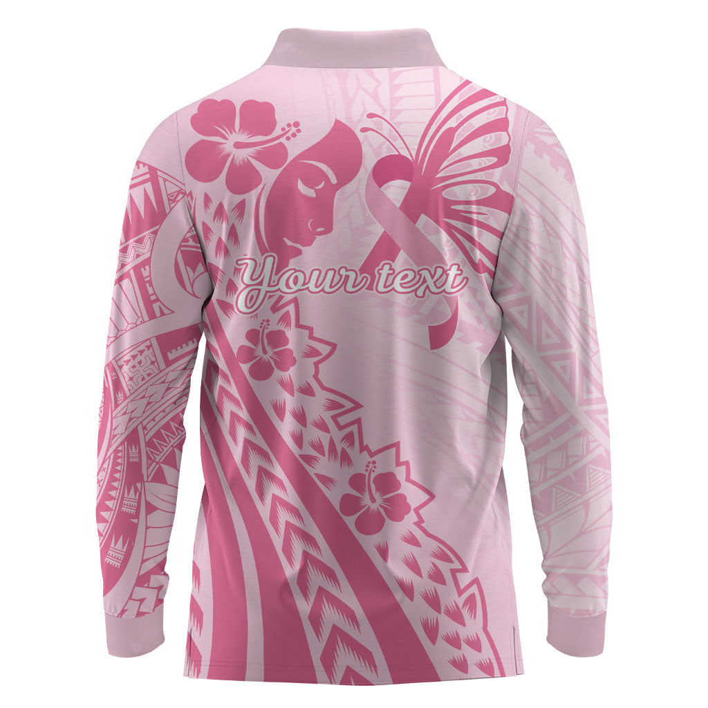 Pacific Girl and Butterfly Cancer Pink Ribbon Personalised Long Sleeve Polo Shirt