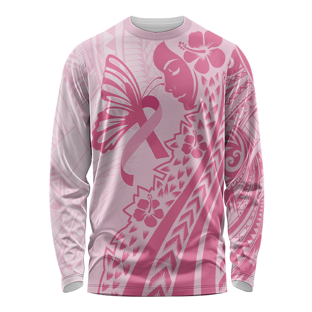 Pacific Girl and Butterfly Cancer Pink Ribbon Personalised Long Sleeve Shirt