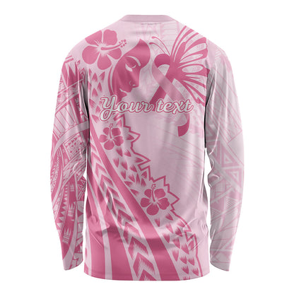 Pacific Girl and Butterfly Cancer Pink Ribbon Personalised Long Sleeve Shirt