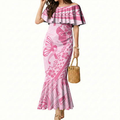 Pacific Girl and Butterfly Cancer Pink Ribbon Personalised Mermaid Dress