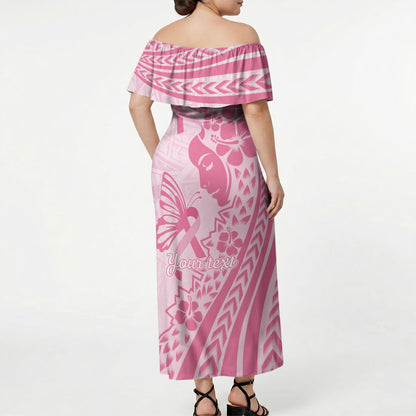 Pacific Girl and Butterfly Cancer Pink Ribbon Personalised Off Shoulder Maxi Dress