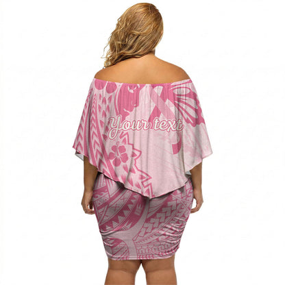 Pacific Girl and Butterfly Cancer Pink Ribbon Personalised Off Shoulder Short Dress