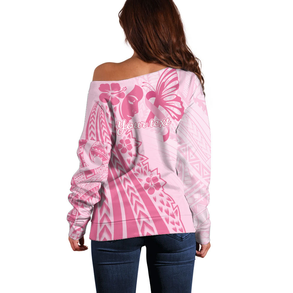 Pacific Girl and Butterfly Cancer Pink Ribbon Personalised Off Shoulder Sweater