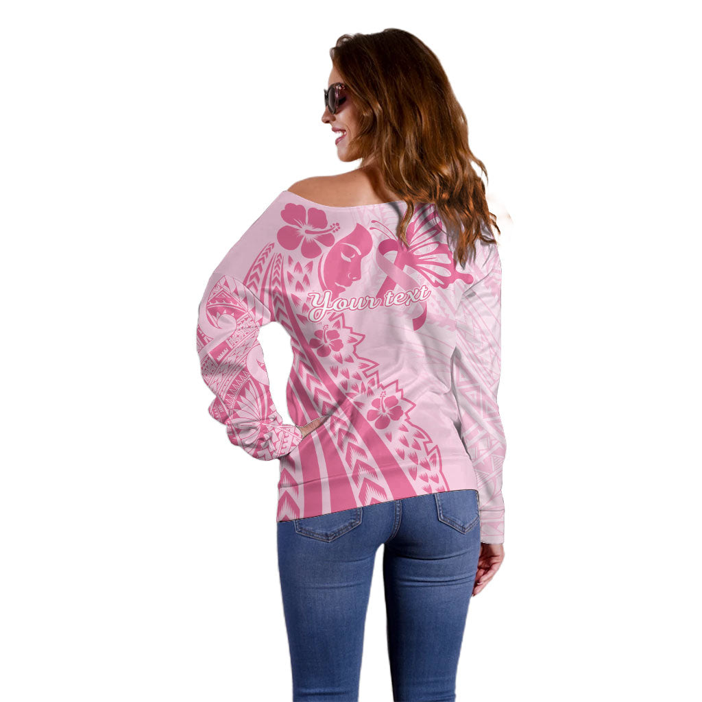Pacific Girl and Butterfly Cancer Pink Ribbon Personalised Off Shoulder Sweater
