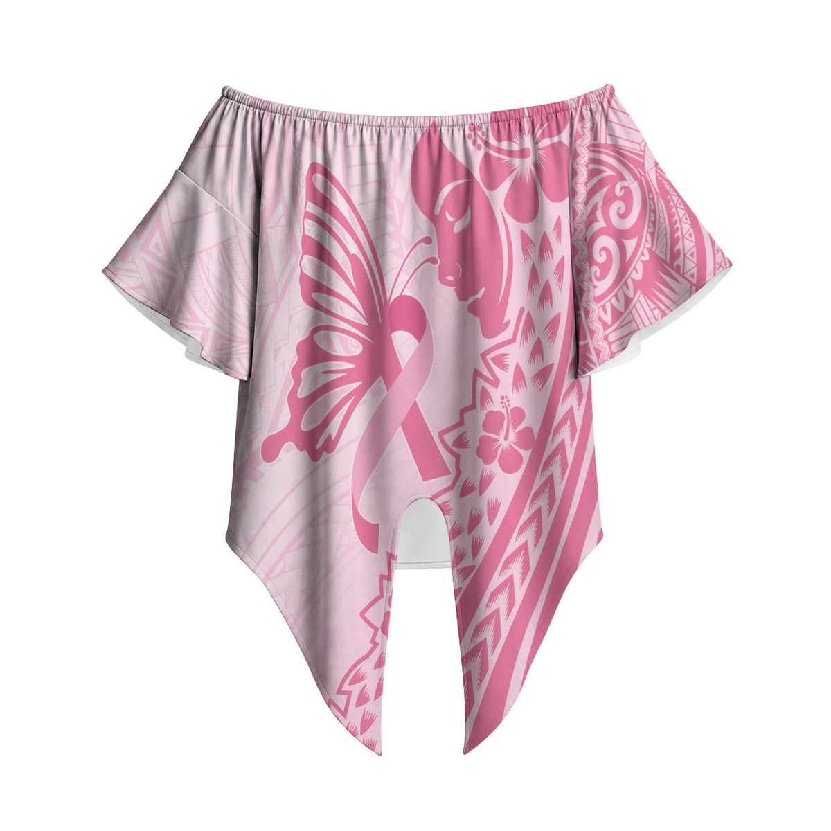 Pacific Girl and Butterfly Cancer Pink Ribbon Personalised Off Shoulder Wrap Waist Top