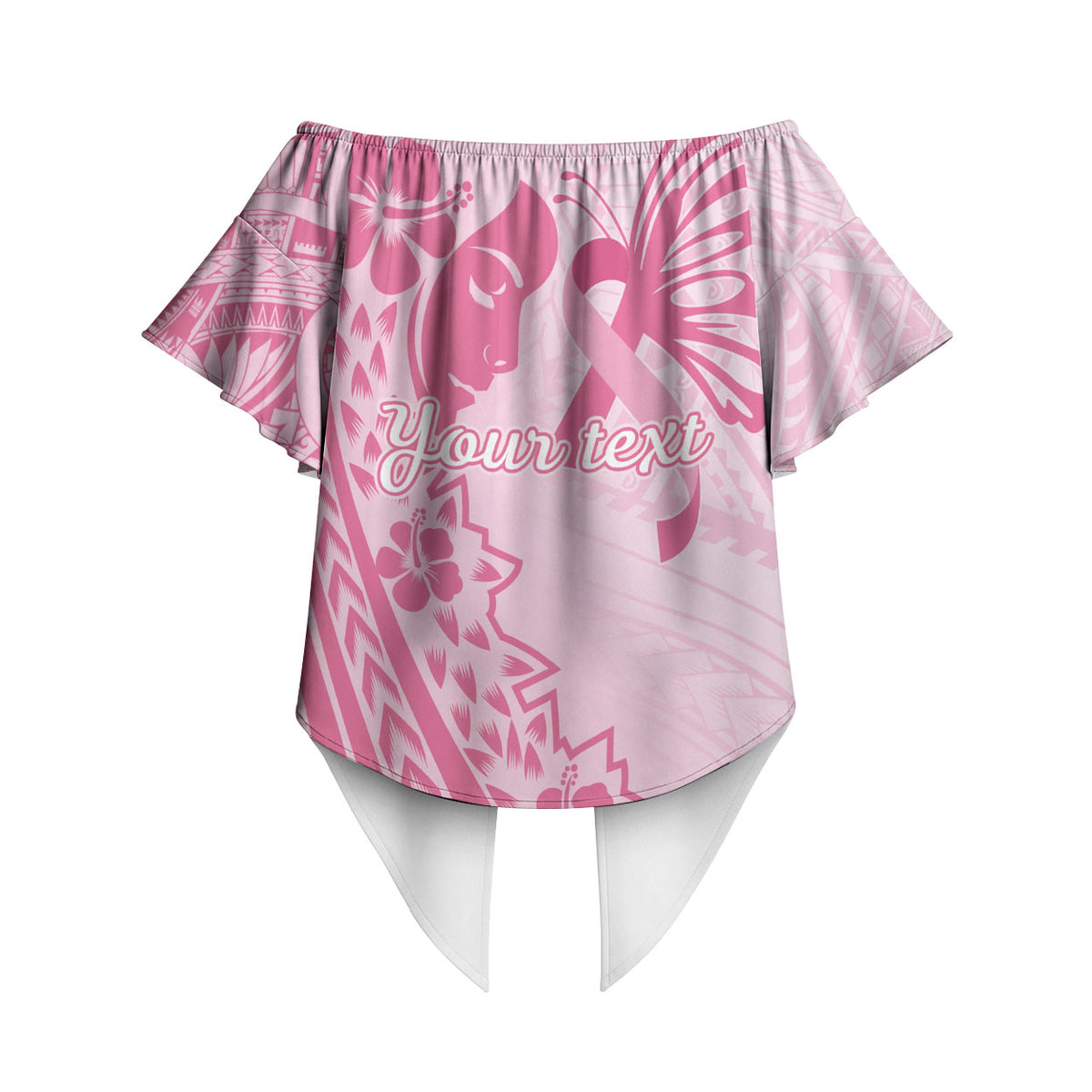 Pacific Girl and Butterfly Cancer Pink Ribbon Personalised Off Shoulder Wrap Waist Top