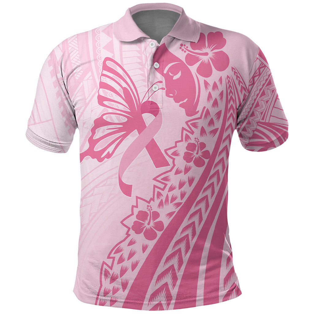 Pacific Girl and Butterfly Cancer Pink Ribbon Personalised Polo Shirt
