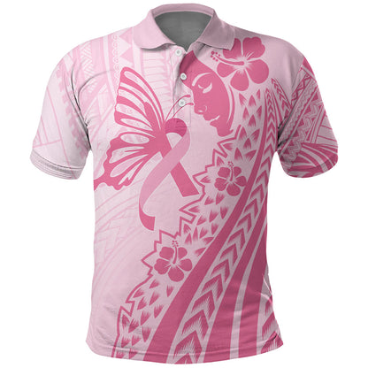 Pacific Girl and Butterfly Cancer Pink Ribbon Personalised Polo Shirt