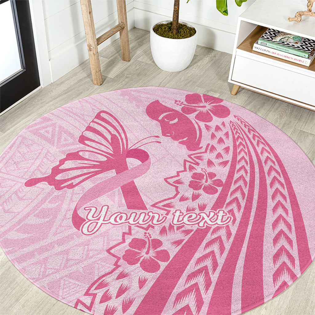 Pacific Girl and Butterfly Cancer Pink Ribbon Personalised Round Carpet