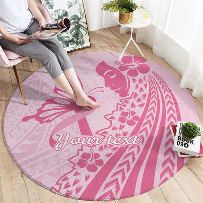 Pacific Girl and Butterfly Cancer Pink Ribbon Personalised Round Carpet