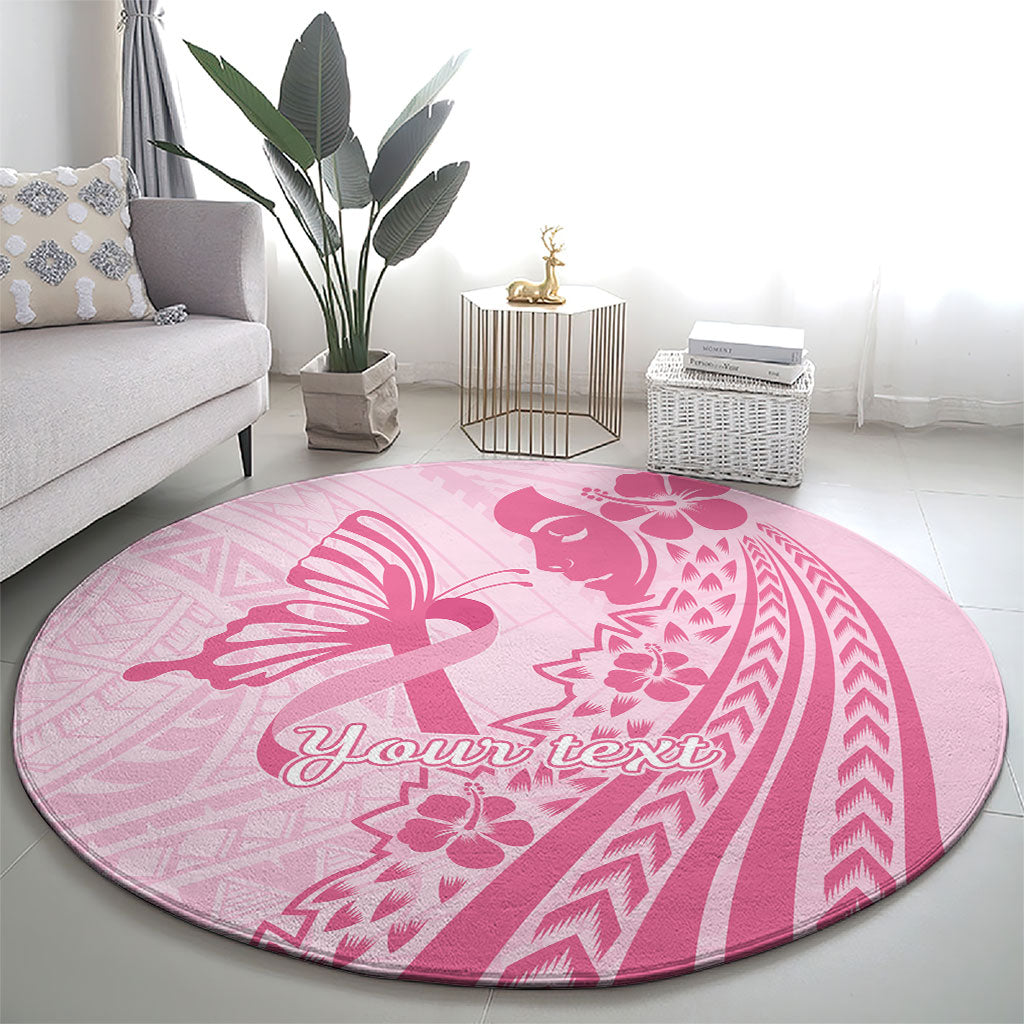 Pacific Girl and Butterfly Cancer Pink Ribbon Personalised Round Carpet