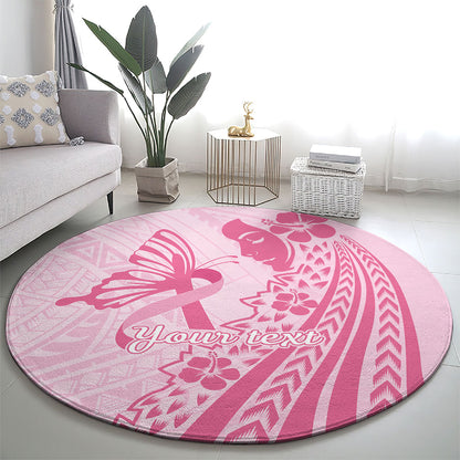 Pacific Girl and Butterfly Cancer Pink Ribbon Personalised Round Carpet