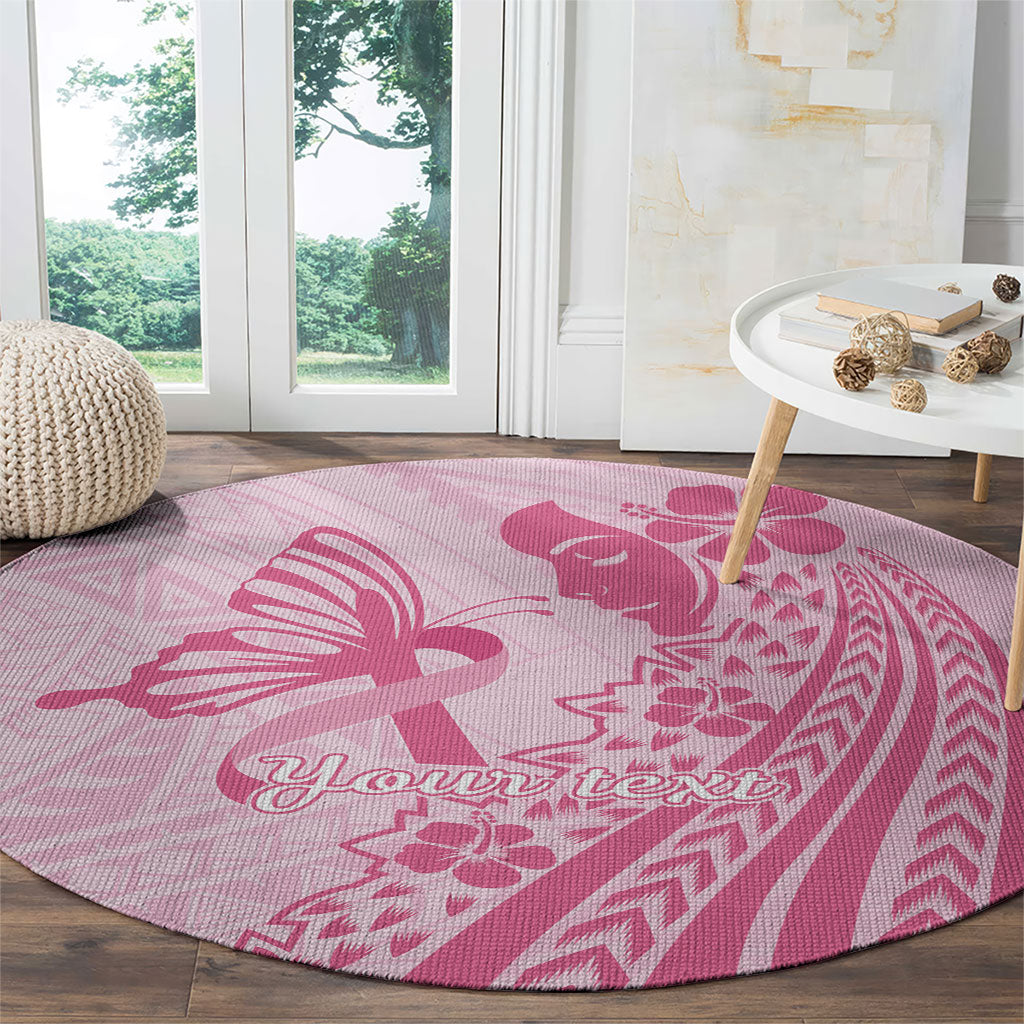 Pacific Girl and Butterfly Cancer Pink Ribbon Personalised Round Carpet