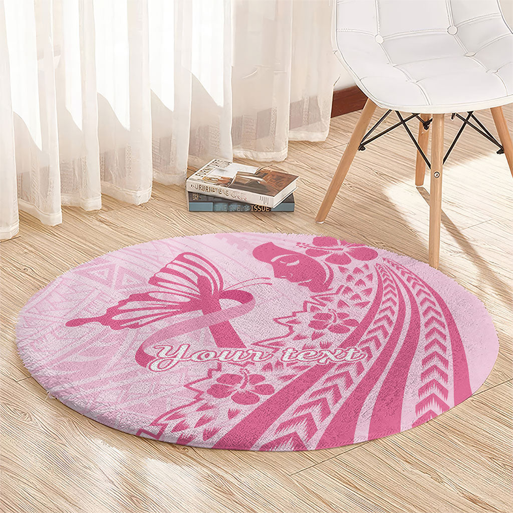 Pacific Girl and Butterfly Cancer Pink Ribbon Personalised Round Carpet