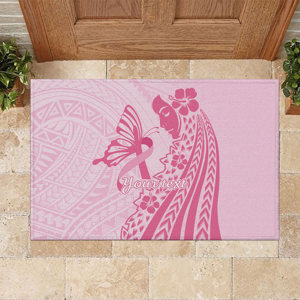 Pacific Girl and Butterfly Cancer Pink Ribbon Personalised Rubber Doormat