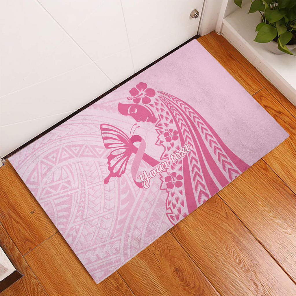 Pacific Girl and Butterfly Cancer Pink Ribbon Personalised Rubber Doormat