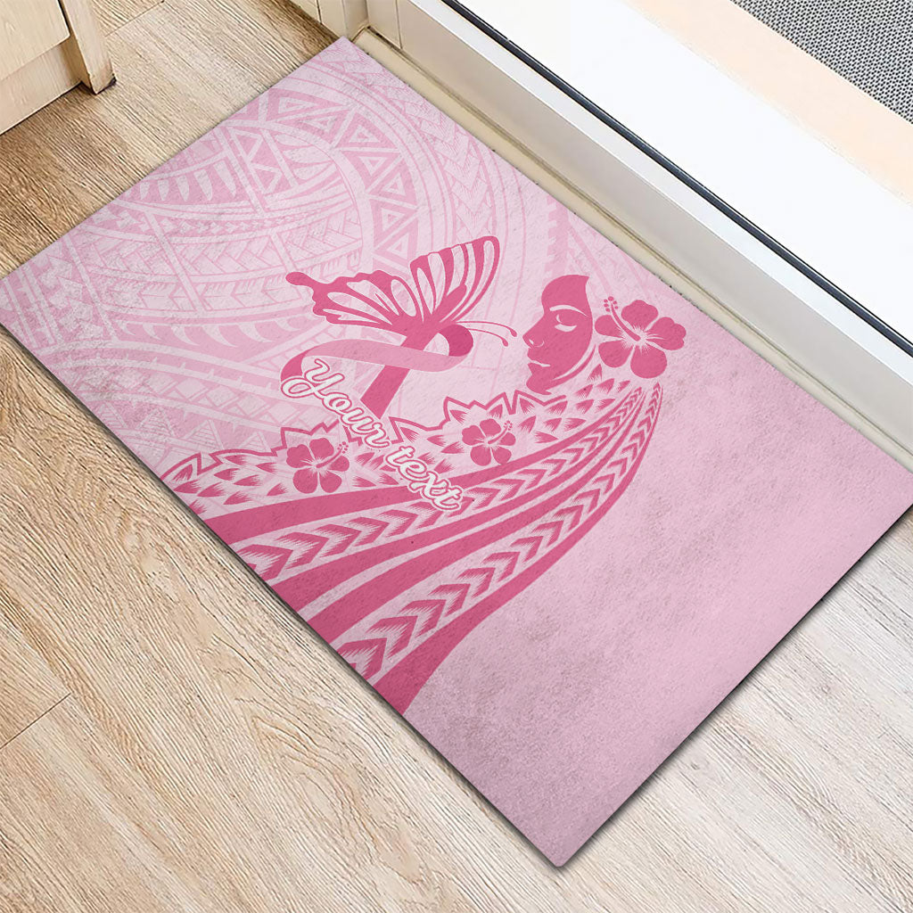 Pacific Girl and Butterfly Cancer Pink Ribbon Personalised Rubber Doormat