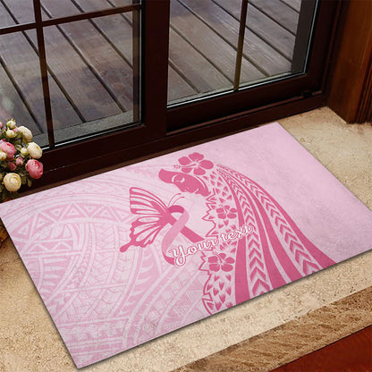 Pacific Girl and Butterfly Cancer Pink Ribbon Personalised Rubber Doormat