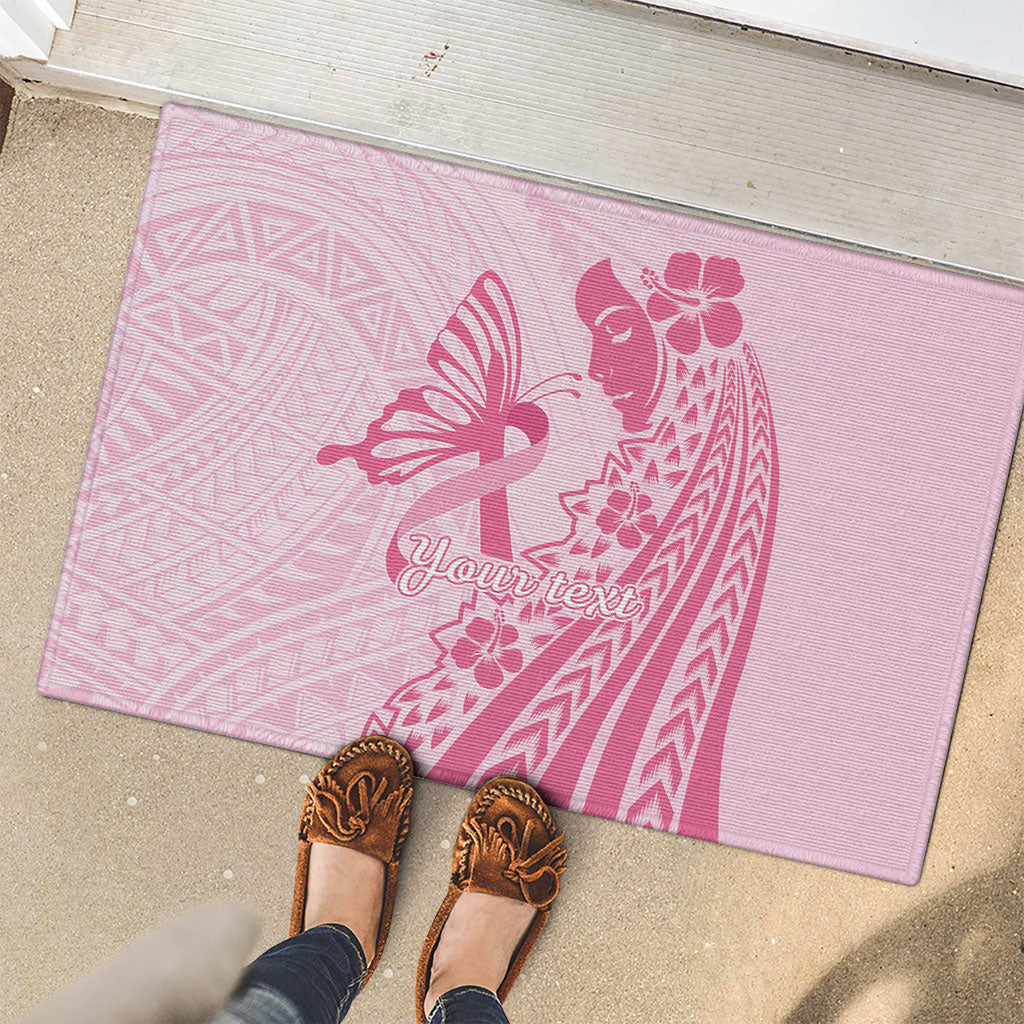 Pacific Girl and Butterfly Cancer Pink Ribbon Personalised Rubber Doormat