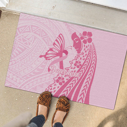 Pacific Girl and Butterfly Cancer Pink Ribbon Personalised Rubber Doormat