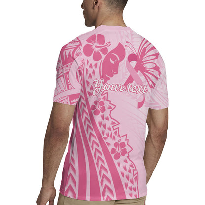 Pacific Girl and Butterfly Cancer Pink Ribbon Personalised Rugby Jersey