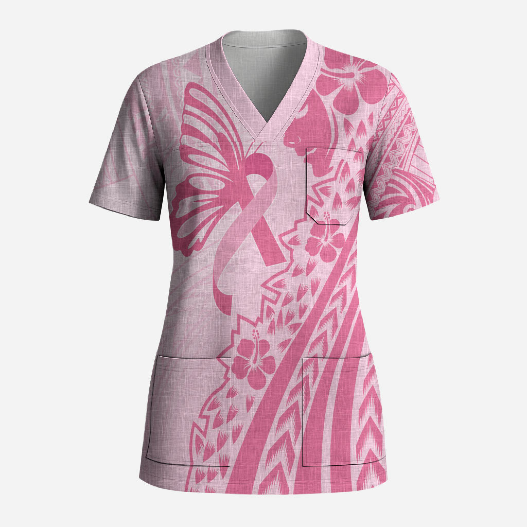 Pacific Girl and Butterfly Cancer Pink Ribbon Personalised Scrub Top