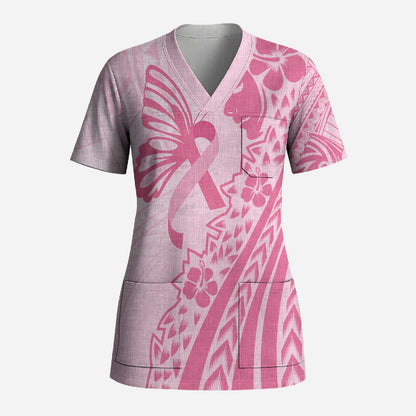 Pacific Girl and Butterfly Cancer Pink Ribbon Personalised Scrub Top
