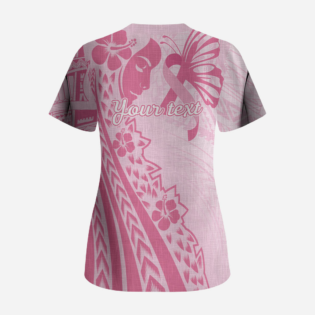 Pacific Girl and Butterfly Cancer Pink Ribbon Personalised Scrub Top