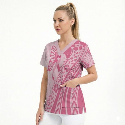 Pacific Girl and Butterfly Cancer Pink Ribbon Personalised Scrub Top