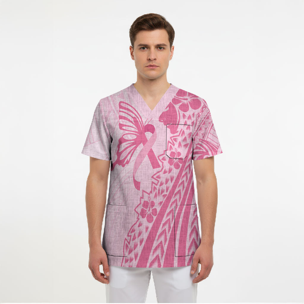 Pacific Girl and Butterfly Cancer Pink Ribbon Personalised Scrub Top