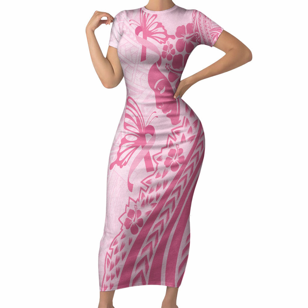 Pacific Girl and Butterfly Cancer Pink Ribbon Personalised Short Sleeve Bodycon Dress