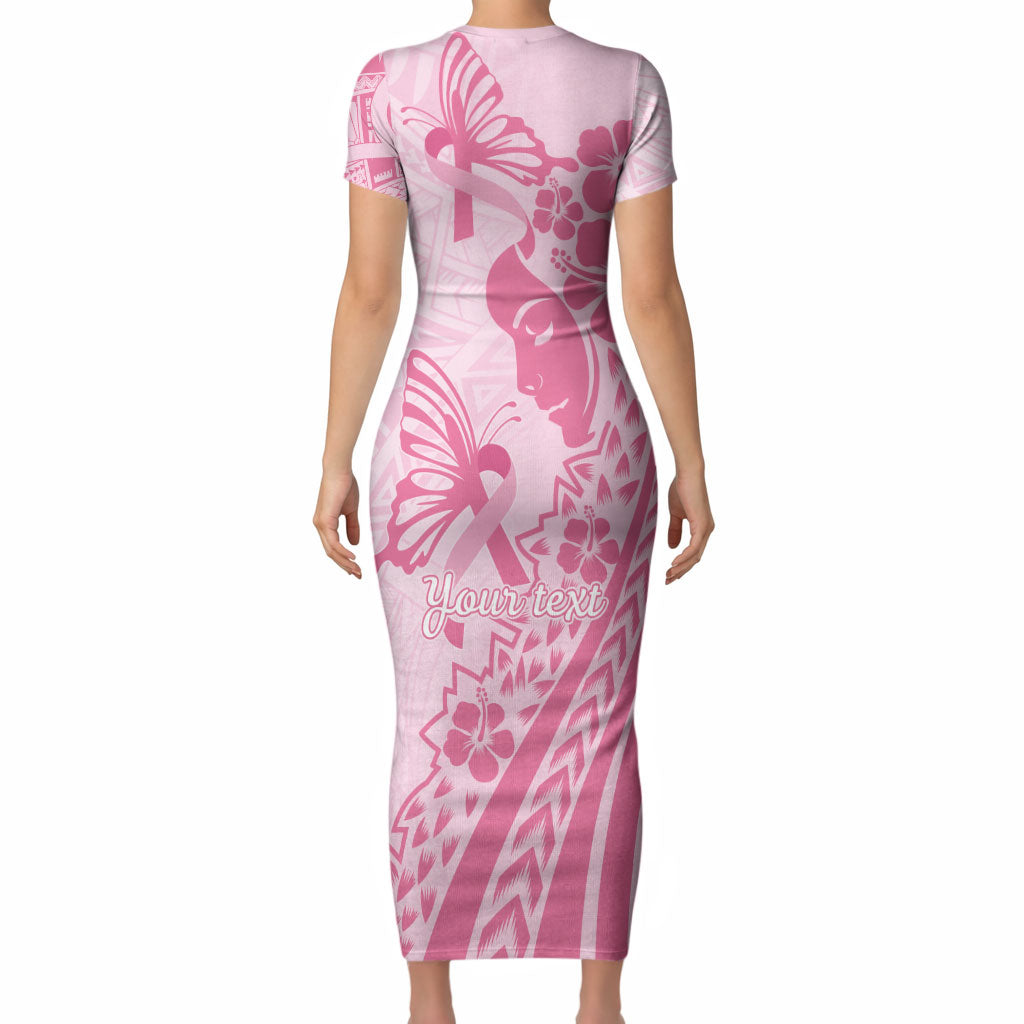Pacific Girl and Butterfly Cancer Pink Ribbon Personalised Short Sleeve Bodycon Dress