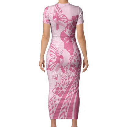 Pacific Girl and Butterfly Cancer Pink Ribbon Personalised Short Sleeve Bodycon Dress