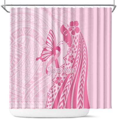 Pacific Girl and Butterfly Cancer Pink Ribbon Personalised Shower Curtain