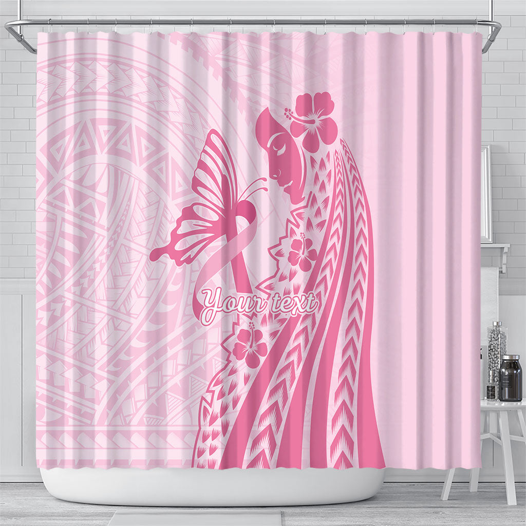Pacific Girl and Butterfly Cancer Pink Ribbon Personalised Shower Curtain