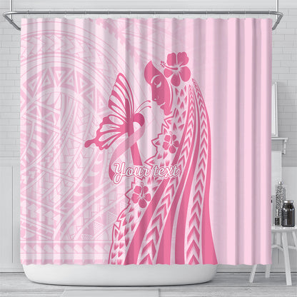Pacific Girl and Butterfly Cancer Pink Ribbon Personalised Shower Curtain
