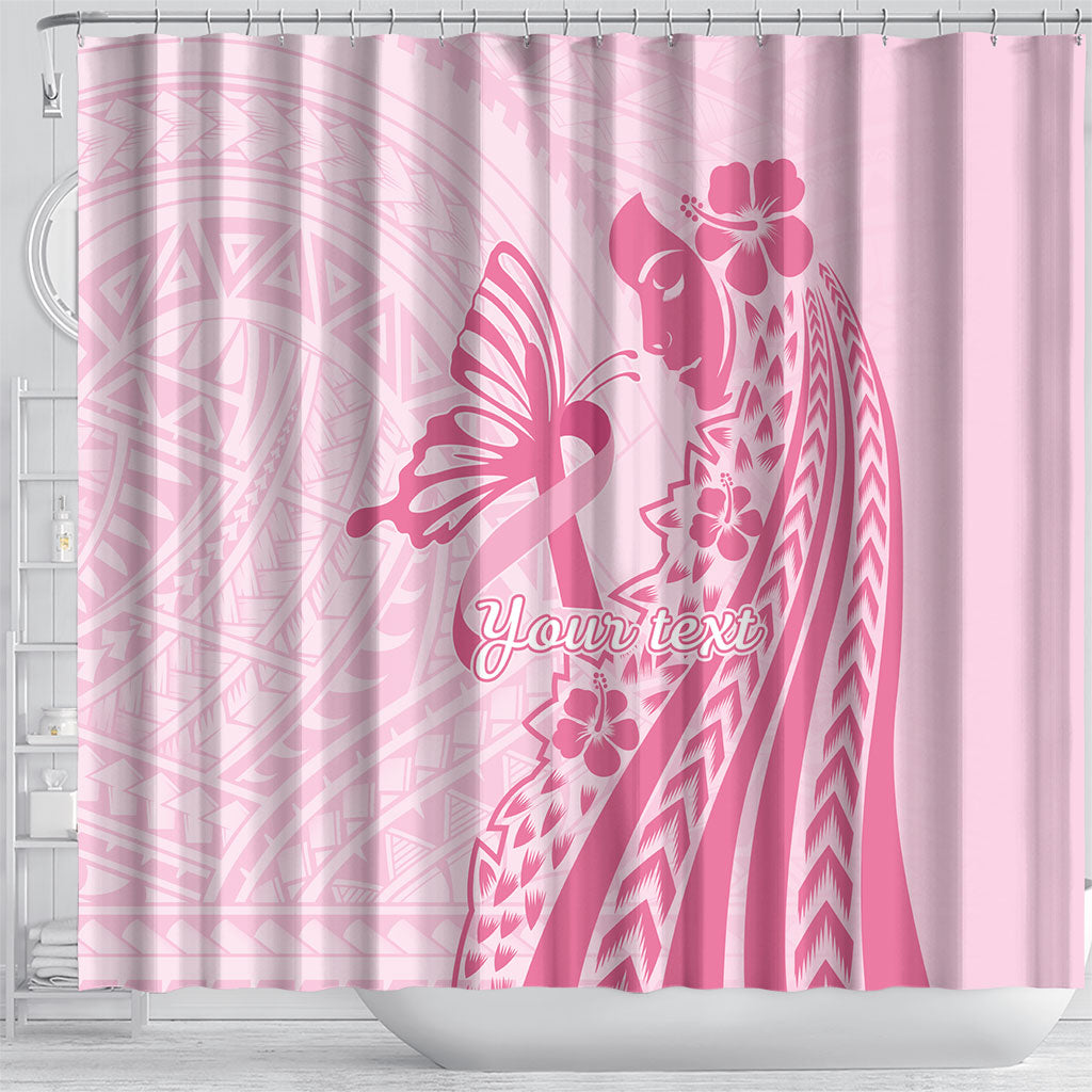 Pacific Girl and Butterfly Cancer Pink Ribbon Personalised Shower Curtain