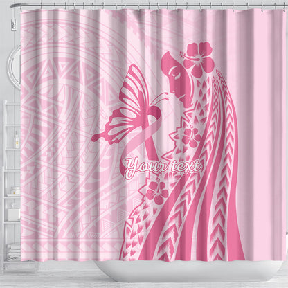 Pacific Girl and Butterfly Cancer Pink Ribbon Personalised Shower Curtain
