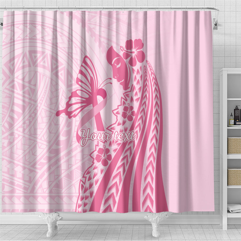 Pacific Girl and Butterfly Cancer Pink Ribbon Personalised Shower Curtain