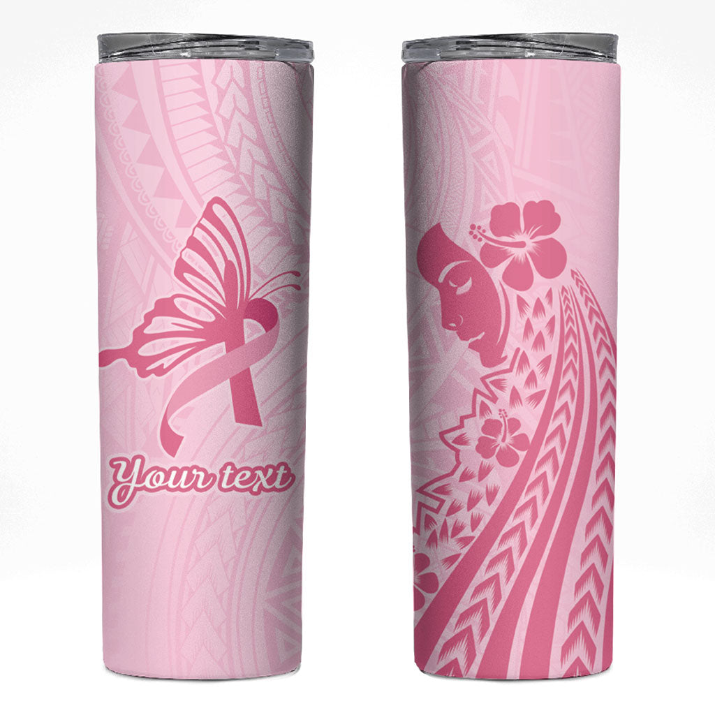 Pacific Girl and Butterfly Cancer Pink Ribbon Personalised Skinny Tumbler