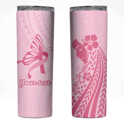 Pacific Girl and Butterfly Cancer Pink Ribbon Personalised Skinny Tumbler