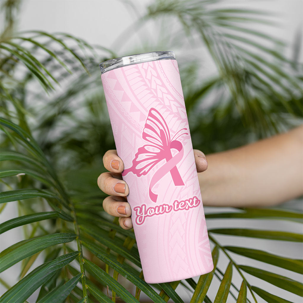 Pacific Girl and Butterfly Cancer Pink Ribbon Personalised Skinny Tumbler