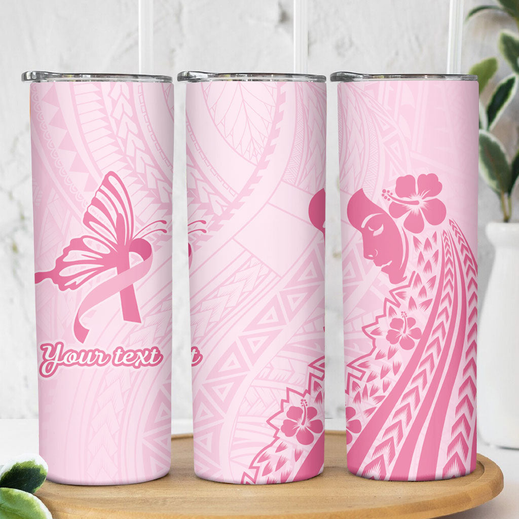 Pacific Girl and Butterfly Cancer Pink Ribbon Personalised Skinny Tumbler
