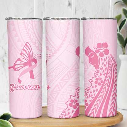 Pacific Girl and Butterfly Cancer Pink Ribbon Personalised Skinny Tumbler
