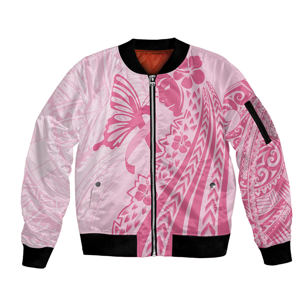 Pacific Girl and Butterfly Cancer Pink Ribbon Personalised Sleeve Zip Bomber Jacket