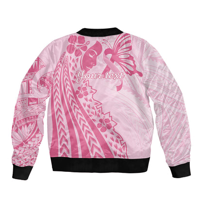 Pacific Girl and Butterfly Cancer Pink Ribbon Personalised Sleeve Zip Bomber Jacket