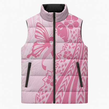 Pacific Girl and Butterfly Cancer Pink Ribbon Personalised Sleeveless Puffer Jacket