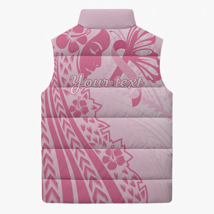 Pacific Girl and Butterfly Cancer Pink Ribbon Personalised Sleeveless Puffer Jacket