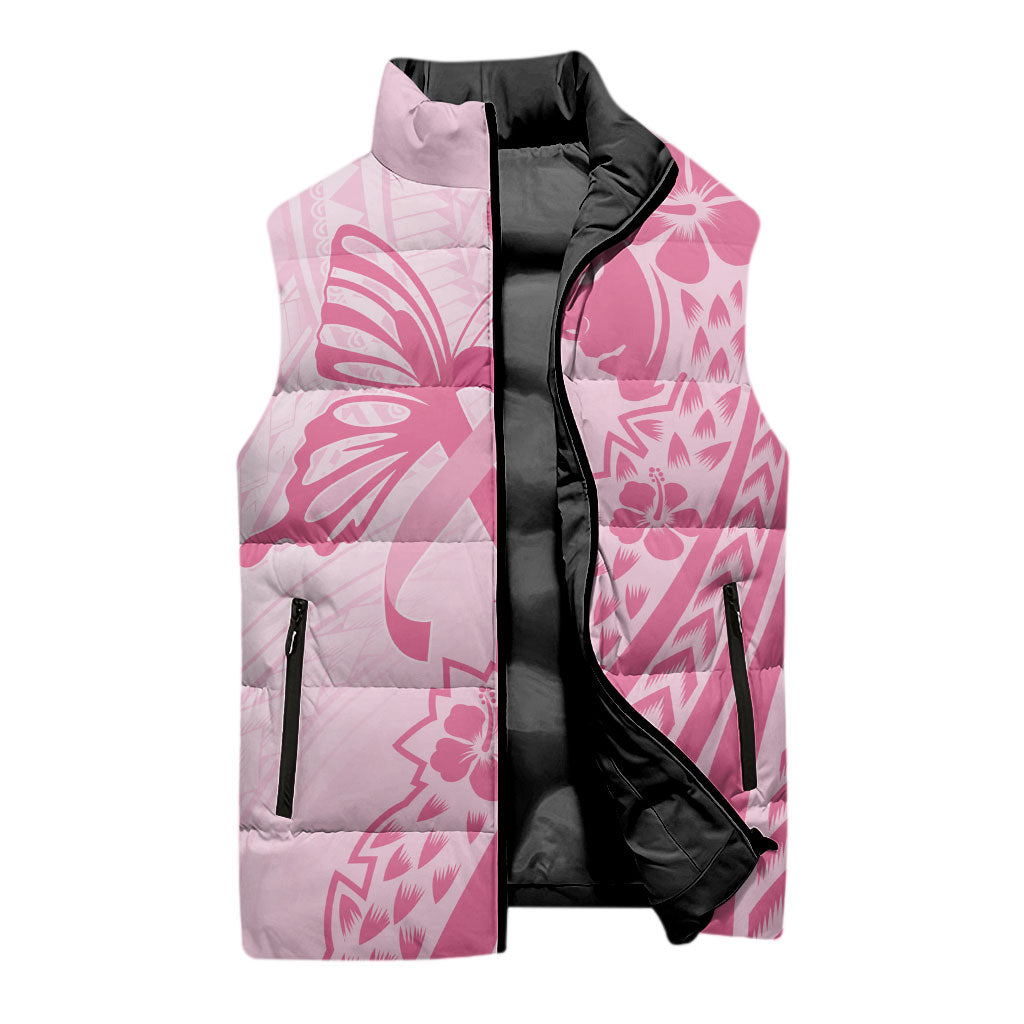 Pacific Girl and Butterfly Cancer Pink Ribbon Personalised Sleeveless Puffer Jacket