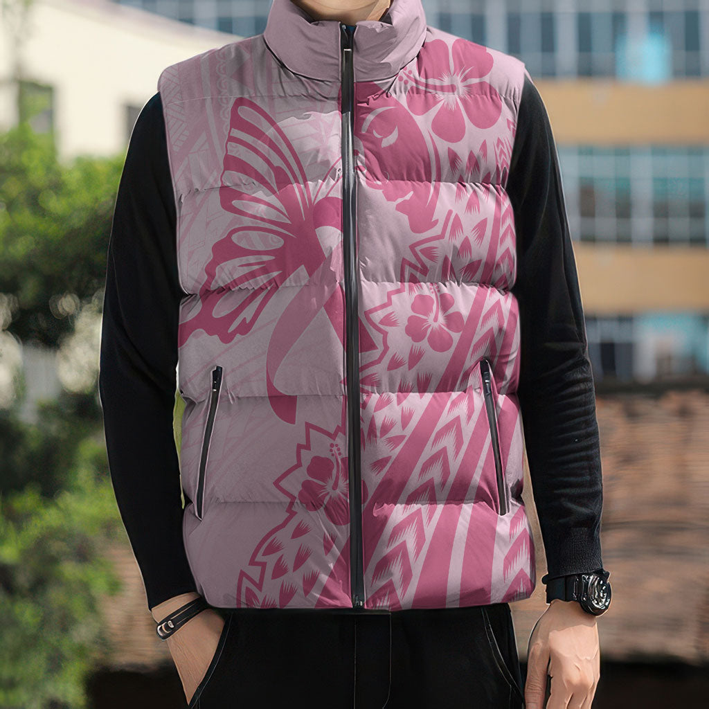 Pacific Girl and Butterfly Cancer Pink Ribbon Personalised Sleeveless Puffer Jacket